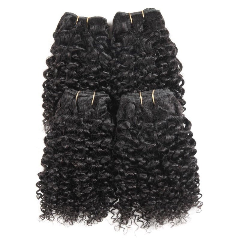 Peiyulex Brazilian Curly Bundles Human Hair Brazilian Kinky Curly Weave 4 Bundles Human Hair 100% Unprocessed Brazilian Virgin Human hair Natural Color (Curly Bundles, 4x10 Inch) - Image 2